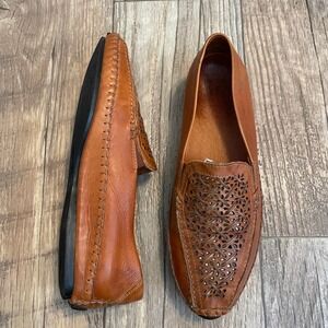 Pikolinos Tan Brown Leather Woven Perforated Driving Loafers Shoes EU 38